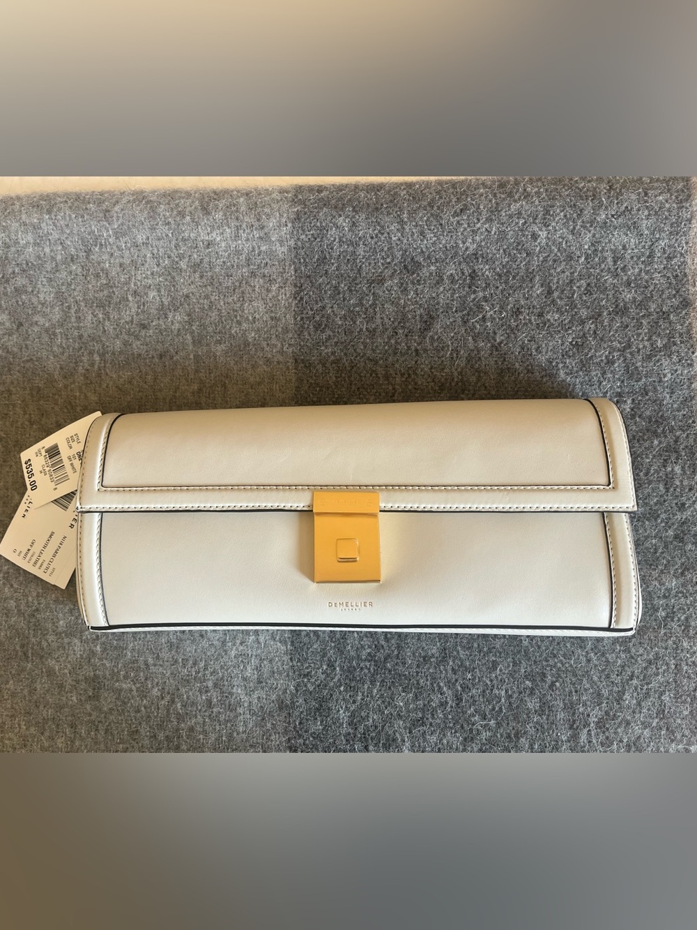 DeMellier Paris Clutch Off White Leather with Brushed Gold tone Push-Lock NWT